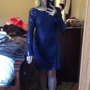 Blue sequin long sleeve party dress